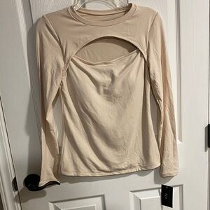 Klassy Network Beige Long Sleeve Cutout Blouse